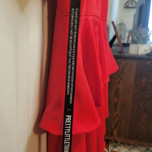 Pretty Little Thing Dress Peplum Mock Neck Zip Back Short Sleeve Size US 12 - Picture 8 of 16